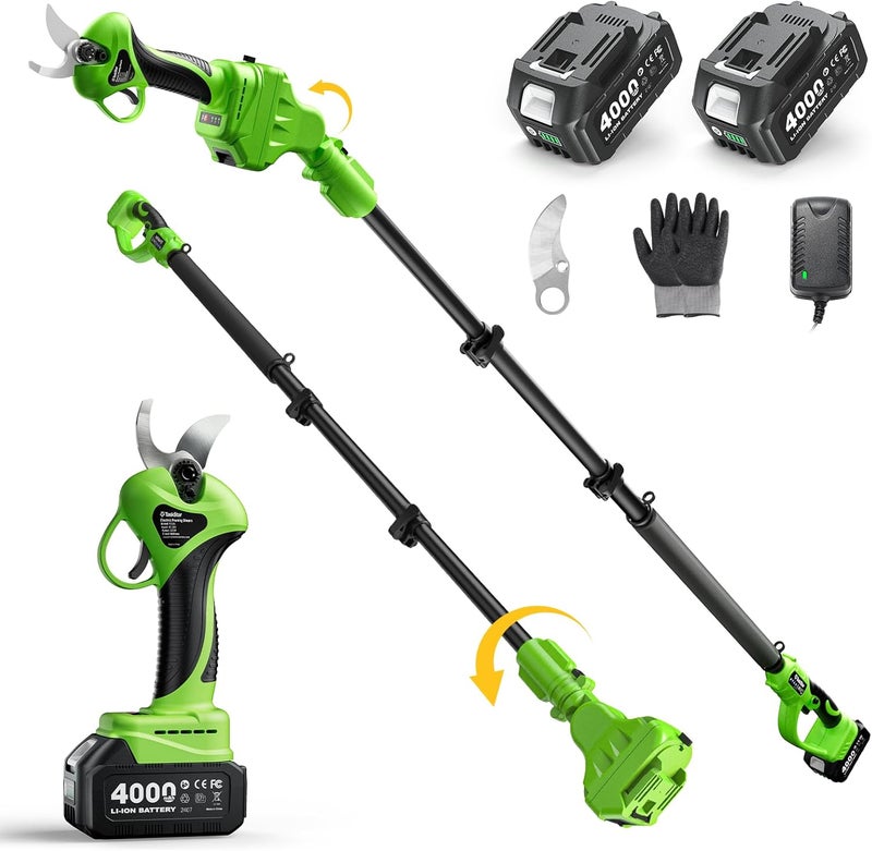TaskStar Cordless Electric Pruning Shears: 2-in-1 9ft Pole Pruner 1.2" Cutting Diameter - 2 Pcs 4.0Ah Batteries, Extra SK5 Blade, 3 Cutting Modes 20V Brushless Power Tree Pruner for Branch & Gardening - Image 1
